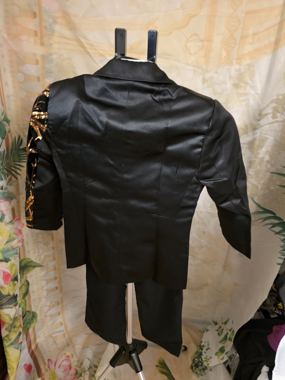 Kids Black Tuxedo Jacket with Gold Sequin Accent - Picture 5 of 7